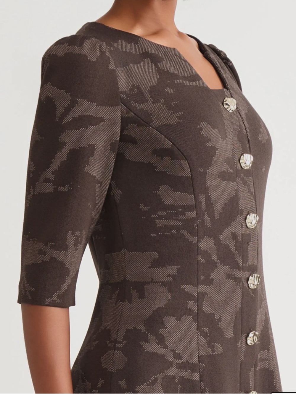 Ming Wang Floral Jacquard Button-Up Knit Dress M